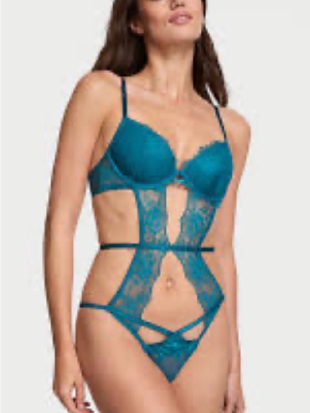Victoria's Secret Teal Lace Strappy Teddy Bodysuit